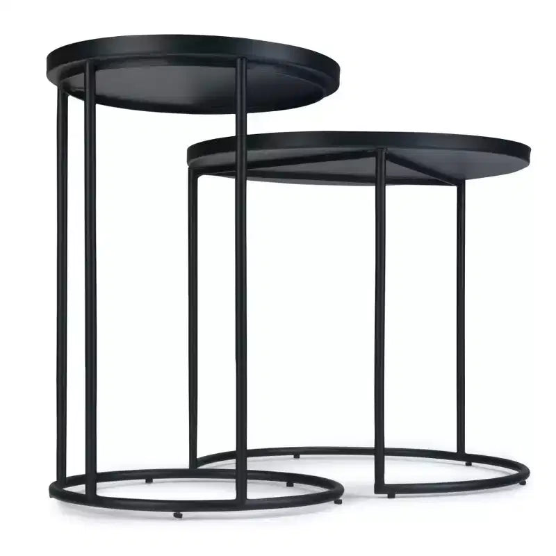 Table gigogne en métal Lipton 2 pcs noir - WyndenHall : style industriel, ronde, plateau amovible, pieds élégants