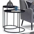 Table gigogne en métal Lipton 2 pcs noir - WyndenHall : style industriel, ronde, plateau amovible, pieds élégants