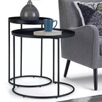 Table gigogne en métal Lipton 2 pcs noir - WyndenHall : style industriel, ronde, plateau amovible, pieds élégants