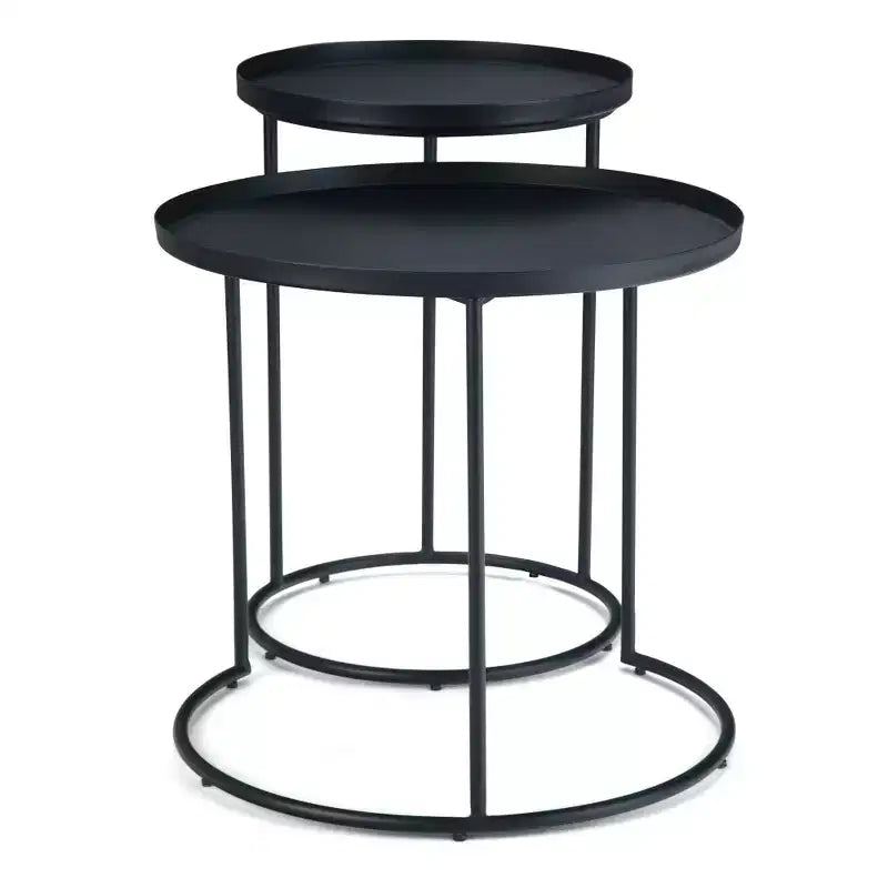 Table gigogne en métal Lipton 2 pcs noir - WyndenHall : style industriel, ronde, plateau amovible, pieds élégants