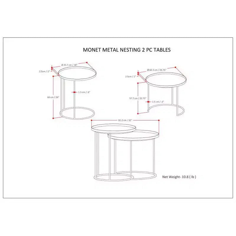 Table gigogne en métal Lipton 2 pcs noir - WyndenHall : style industriel, ronde, plateau amovible, pieds élégants