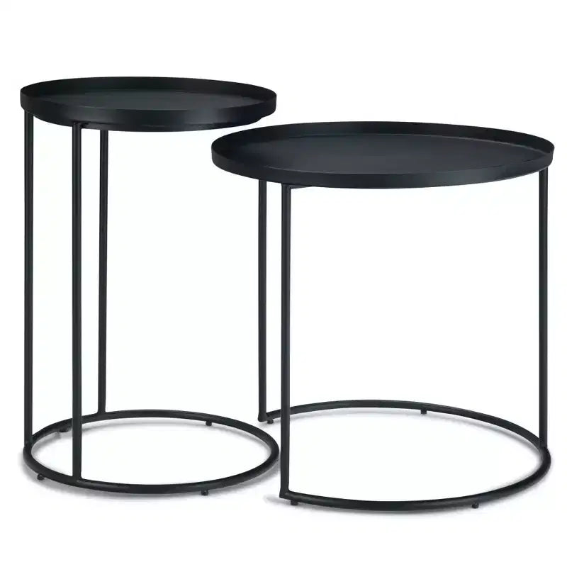 Table gigogne en métal Lipton 2 pcs noir - WyndenHall : style industriel, ronde, plateau amovible, pieds élégants