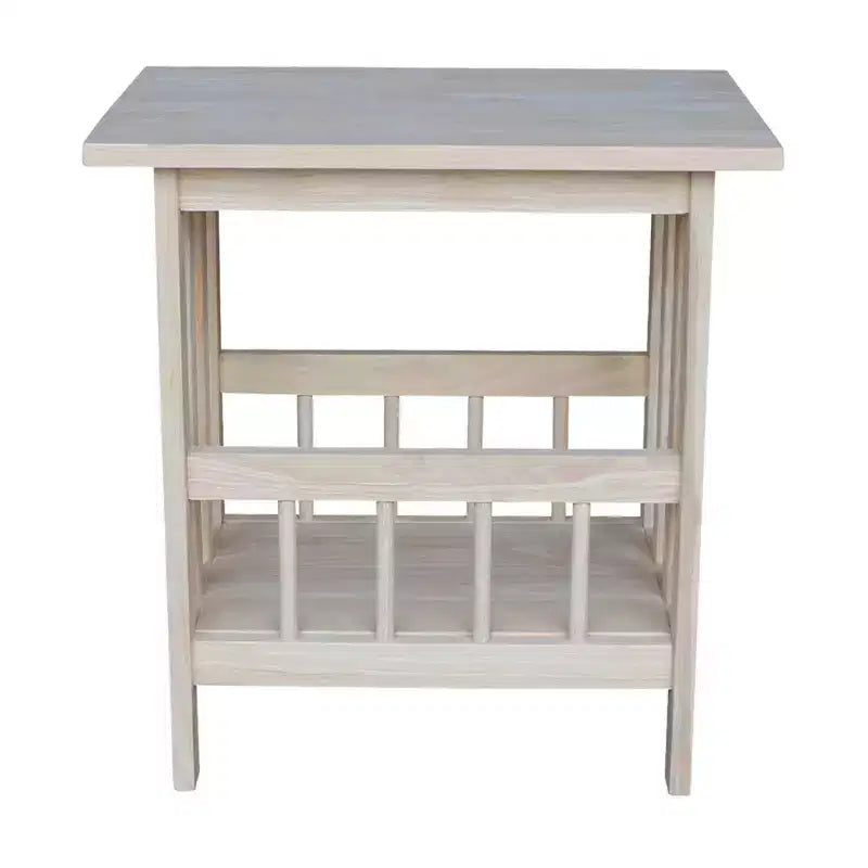 Table d'appoint inachevée Mission Magazine - International Concepts : Cadre en bois franc, Rangement, Pieds en bois, Forme rectangulaire, 23,2" de hauteur