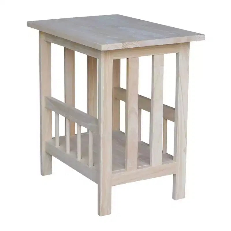 Table d'appoint inachevée Mission Magazine - International Concepts : Cadre en bois franc, Rangement, Pieds en bois, Forme rectangulaire, 23,2" de hauteur