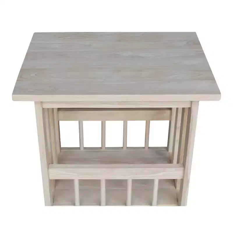 Table d'appoint inachevée Mission Magazine - International Concepts : Cadre en bois franc, Rangement, Pieds en bois, Forme rectangulaire, 23,2" de hauteur