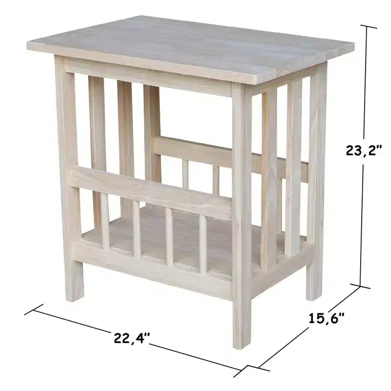 Table d'appoint inachevée Mission Magazine - International Concepts : Cadre en bois franc, Rangement, Pieds en bois, Forme rectangulaire, 23,2" de hauteur