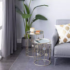 Lot de 2 tables d'appoint contemporaines en métal avec plateau miroir doré - Olivia & May : aucun assemblage requis, cadre en fer