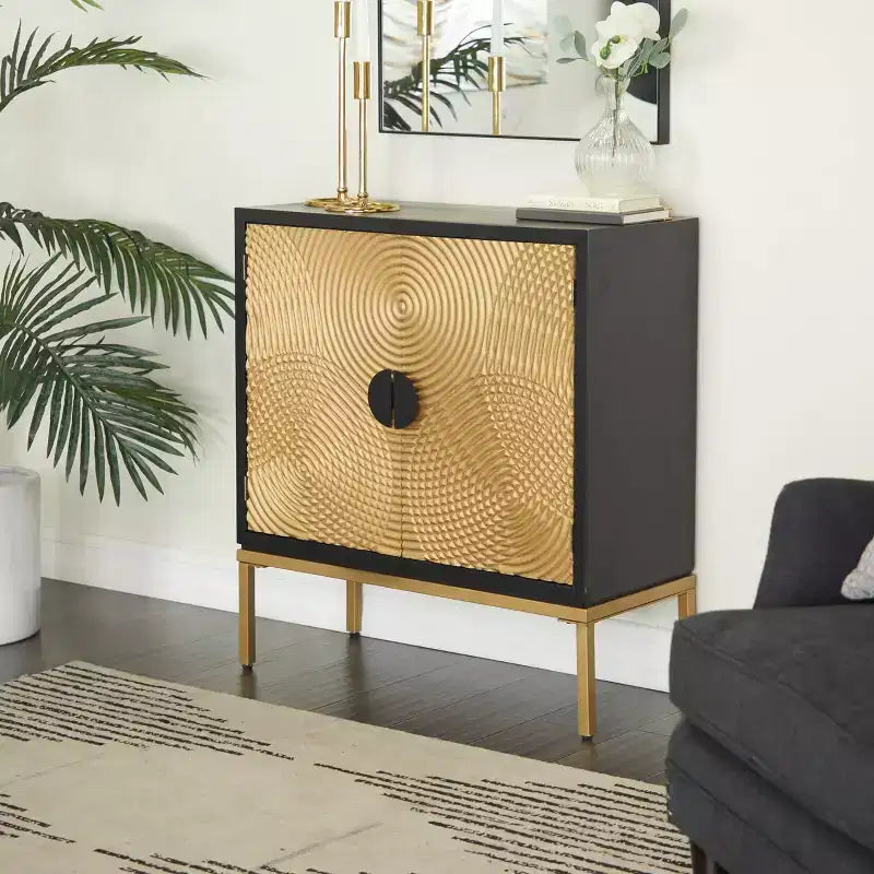 Armoire en bois contemporaine bronze : Rangement chic, aucun assemblage requis, utilisation en intérieur, poignées en métal