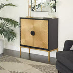Armoire en bois contemporaine bronze : Rangement chic, aucun assemblage requis, utilisation en intérieur, poignées en métal