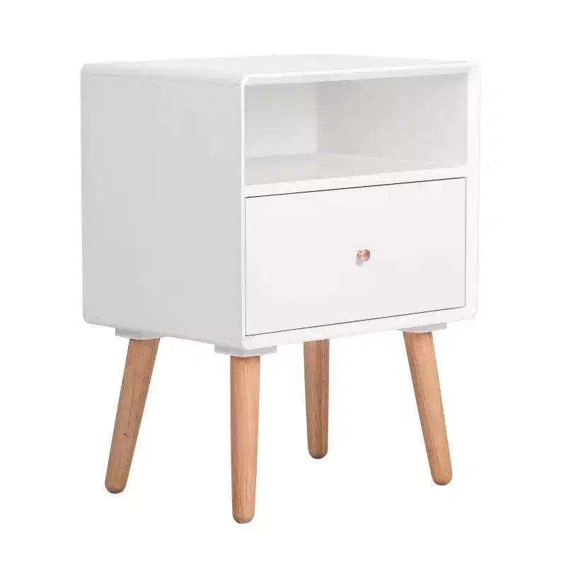 Table d'appoint Lilou blanche - Adore Decor : Moderne du milieu du siècle, tiroir de rangement, étagère, bois composite