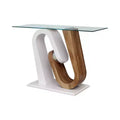 Saxon Pedestal Base Sofa Table White - miBasics: Modern Entryway Table, Tempered Glass Top, Wood Veneer