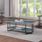 HOMES: Inside + Out Table basse rectangulaire Grislare Bleue : Design rustique contemporain, étagères de rangement ouvertes, métal et MDF
