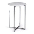 18" Farnell Contemporary Wide Metal Accent Side Table with Chrome Base White/Silver - WyndenHall: Marble Top, Round End Table