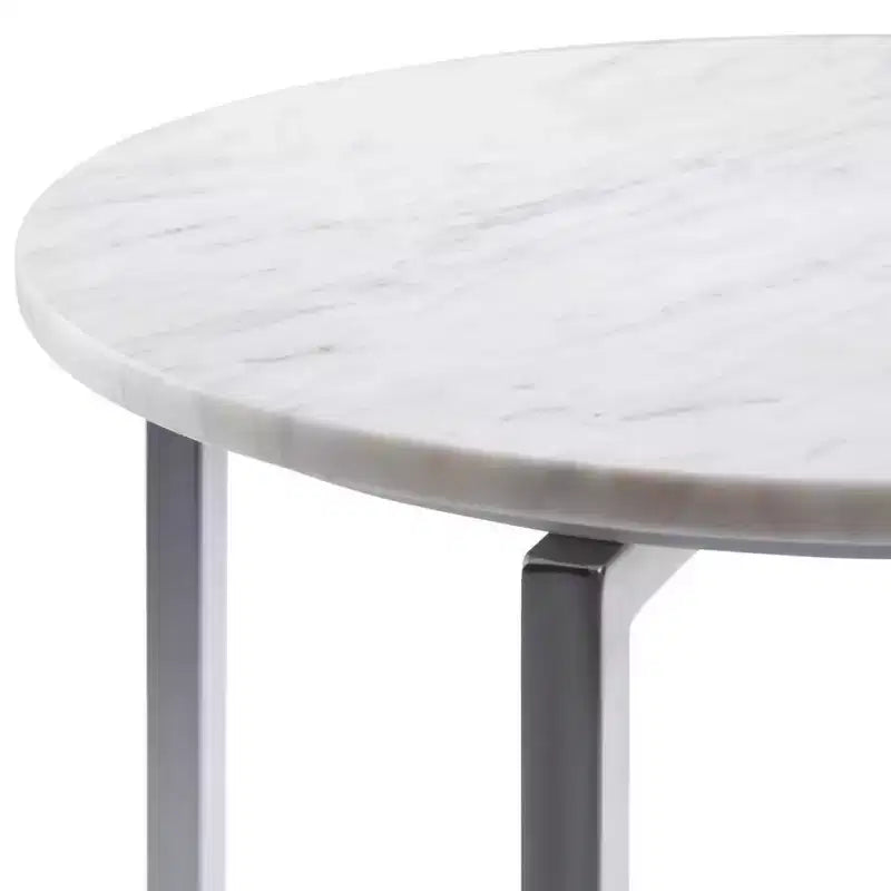 Table d'appoint contemporaine en métal large 18" Farnell avec base chromée Blanc/Argent - WyndenHall : Dessus en marbre, Table d'appoint ronde