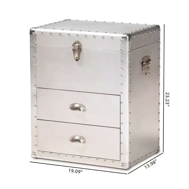 Commode à 2 tiroirs Serge Metal Silver - Baxton Studio : Design industriel vintage, entièrement assemblée