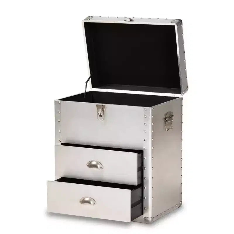 Commode à 2 tiroirs Serge Metal Silver - Baxton Studio : Design industriel vintage, entièrement assemblée