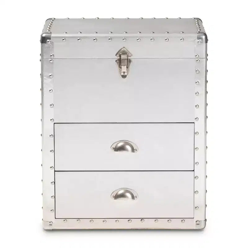 Commode à 2 tiroirs Serge Metal Silver - Baxton Studio : Design industriel vintage, entièrement assemblée