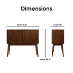 Brookline 2 portes Meuble de rangement Noyer classique - Adore Decor : Moderne du milieu du siècle, placage d'acacia, rangement divisé