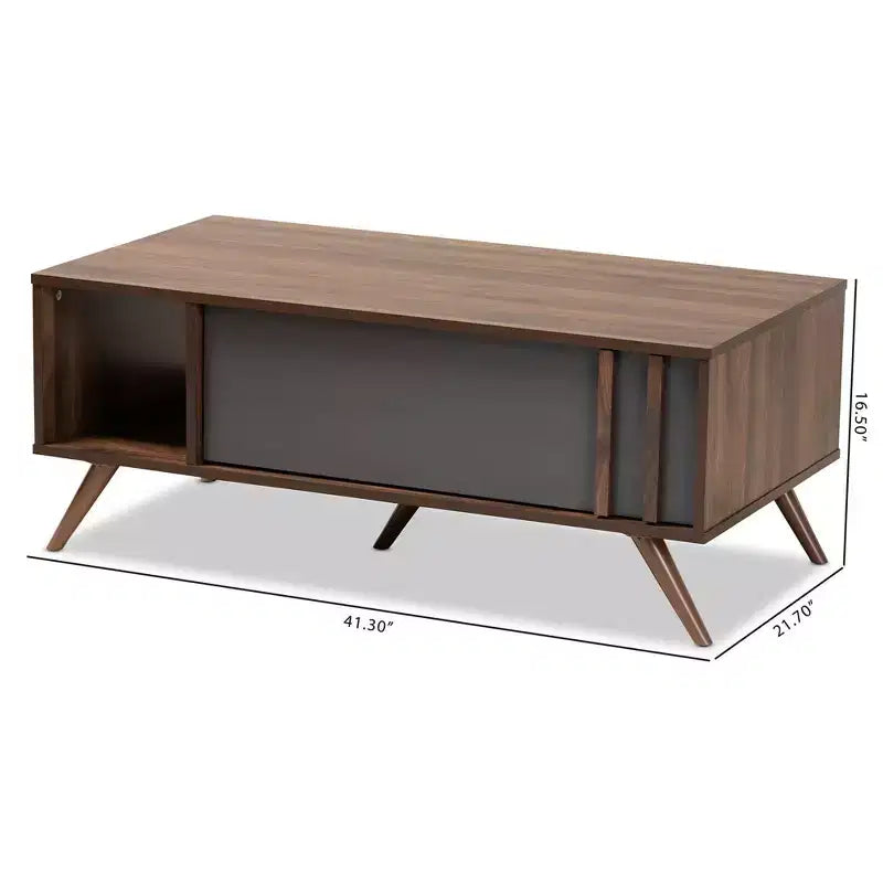 Table basse en bois bicolore Naoki 1 tiroir gris/noyer - Baxton Studio : Table rectangulaire moderne en panneaux de particules avec étagère