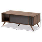 Table basse en bois bicolore Naoki 1 tiroir gris/noyer - Baxton Studio : Table rectangulaire moderne en panneaux de particules avec étagère