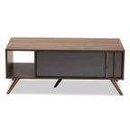 Table basse en bois bicolore Naoki 1 tiroir gris/noyer - Baxton Studio : Table rectangulaire moderne en panneaux de particules avec étagère