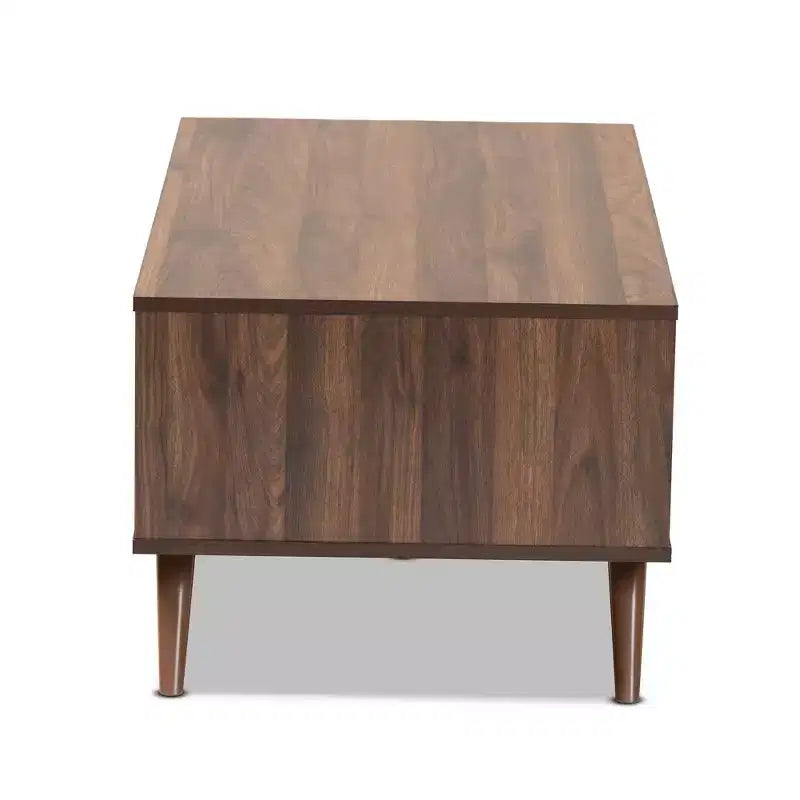 Table basse en bois bicolore Naoki 1 tiroir gris/noyer - Baxton Studio : Table rectangulaire moderne en panneaux de particules avec étagère