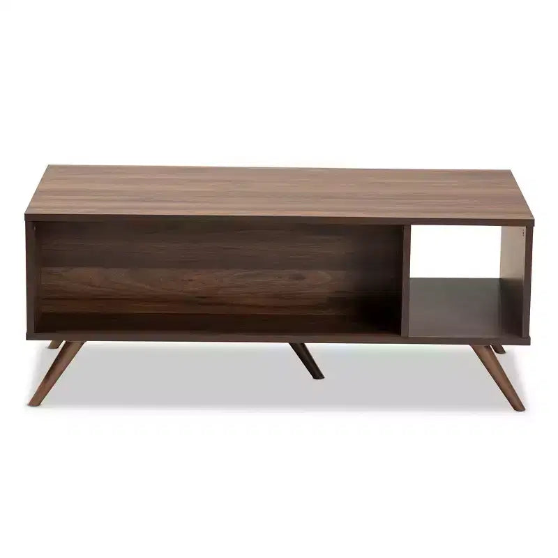 Table basse en bois bicolore Naoki 1 tiroir gris/noyer - Baxton Studio : Table rectangulaire moderne en panneaux de particules avec étagère