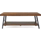 Ezra Solid Wood and Metal Coffee Table: Sturdy Black Frame, 2-Tier Design - ClickDecor
