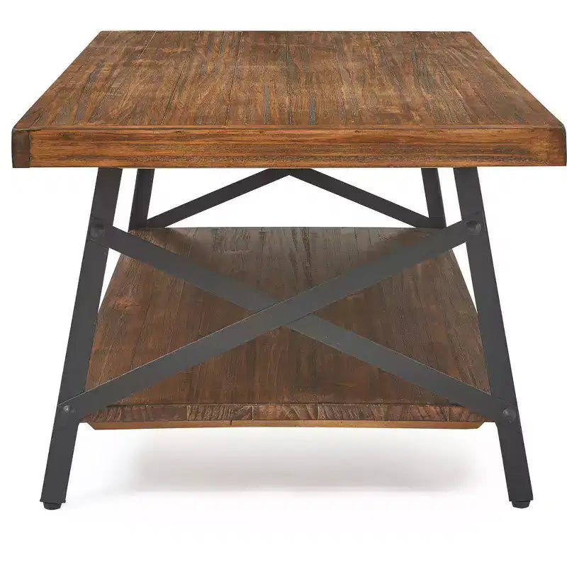 Table basse Ezra en bois massif et métal : Cadre noir robuste, design à 2 niveaux - ClickDecor