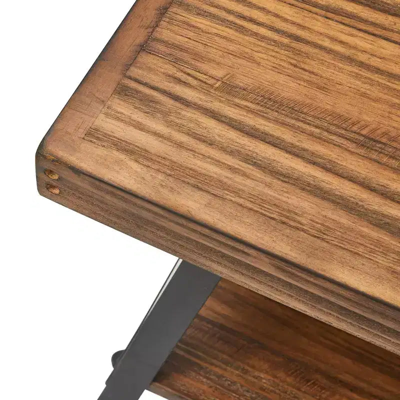 Table basse Ezra en bois massif et métal : Cadre noir robuste, design à 2 niveaux - ClickDecor