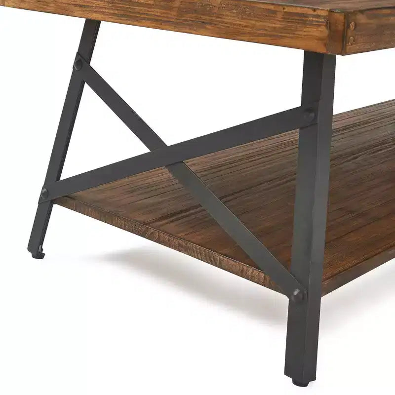 Table basse Ezra en bois massif et métal : Cadre noir robuste, design à 2 niveaux - ClickDecor