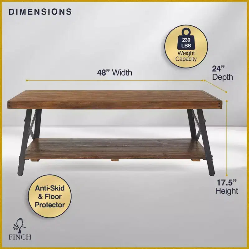 Table basse Ezra en bois massif et métal : Cadre noir robuste, design à 2 niveaux - ClickDecor