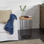 Table d'appoint industrielle en métal noir - Olivia & May : Table d'appoint ronde en fer, aucun assemblage requis