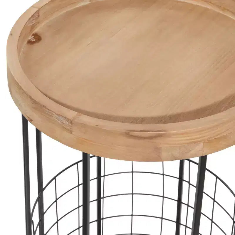 Table d'appoint industrielle en métal noir - Olivia & May : Table d'appoint ronde en fer, aucun assemblage requis
