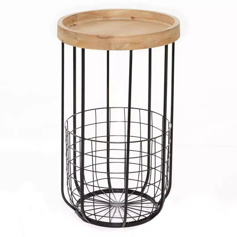 Table d'appoint industrielle en métal noir - Olivia & May : Table d'appoint ronde en fer, aucun assemblage requis