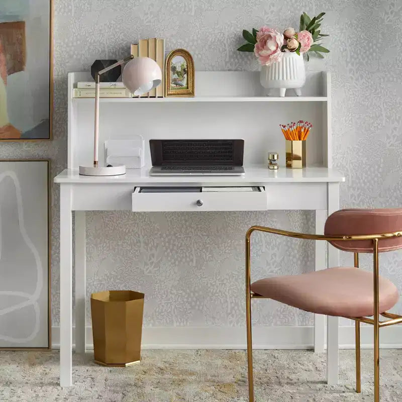 Bureau compact Buylateral Foster avec étagère, blanc