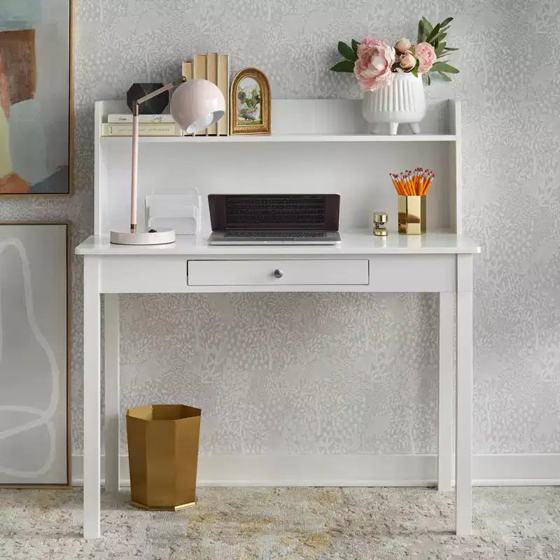 Bureau compact Buylateral Foster avec étagère, blanc