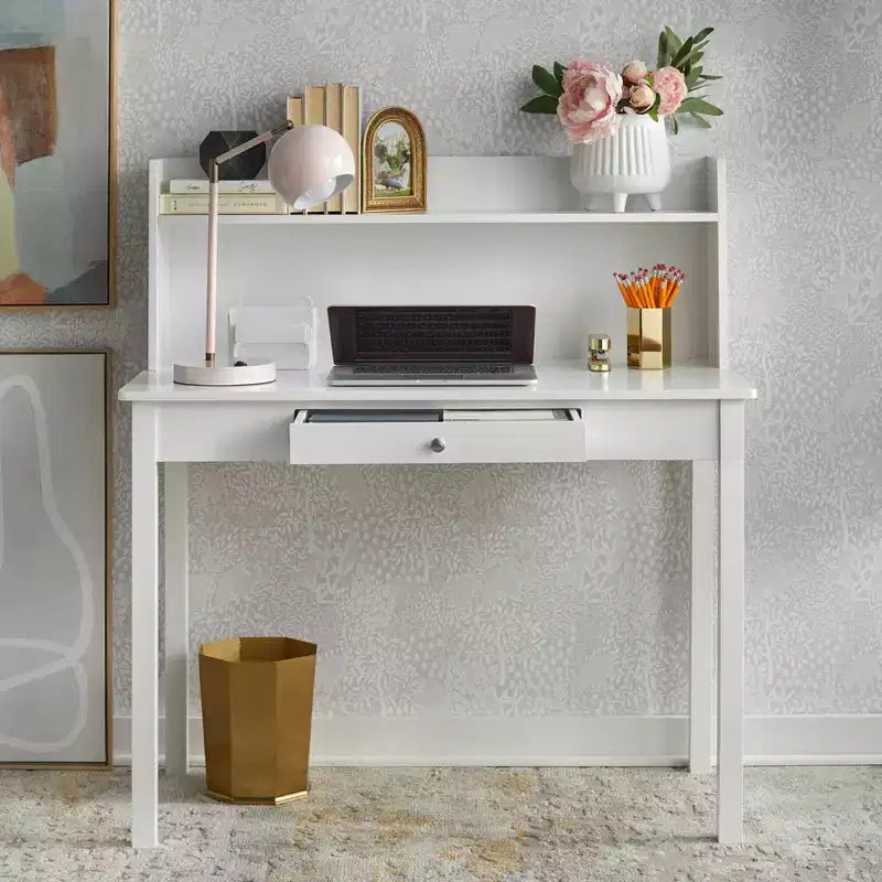 Bureau compact Buylateral Foster avec étagère, blanc