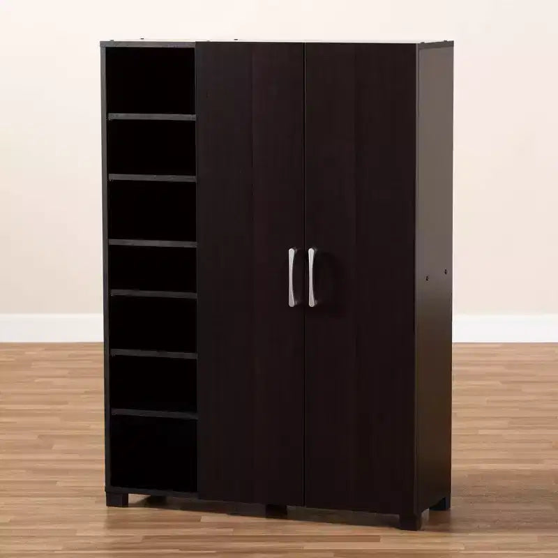 Meuble de rangement pour chaussures d'entrée en bois Marine Finished à 2 portes avec étagères ouvertes Marron - Baxton Studio : Organisateur de placard, Finition Wengé