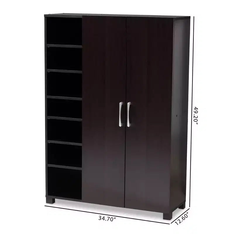 Meuble de rangement pour chaussures d'entrée en bois Marine Finished à 2 portes avec étagères ouvertes Marron - Baxton Studio : Organisateur de placard, Finition Wengé