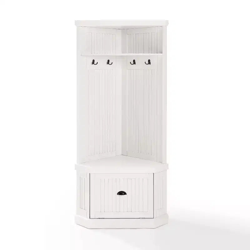 Portemanteau d'entrée Seaside Corner en blanc vieilli - Crosley : Organisateur d'entrée avec rangement à chaussures, 4 crochets