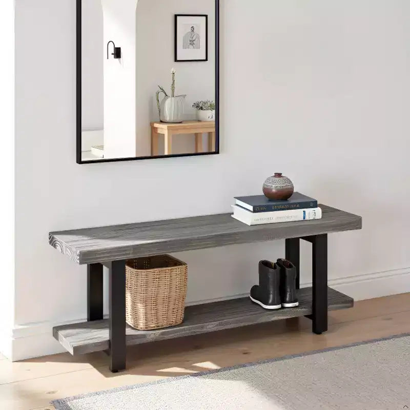 Banc Pomona en métal et bois Gris ardoise - Meubles Alaterre