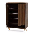 Meuble à chaussures Landen Mid-Century Modern 2 portes Noyer/Marron/Doré - Baxton Studio : Organiseur d'entrée en MDF, peut contenir 4 paires