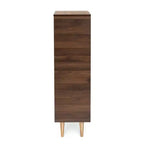 Meuble à chaussures Landen Mid-Century Modern 2 portes Noyer/Marron/Doré - Baxton Studio : Organiseur d'entrée en MDF, peut contenir 4 paires