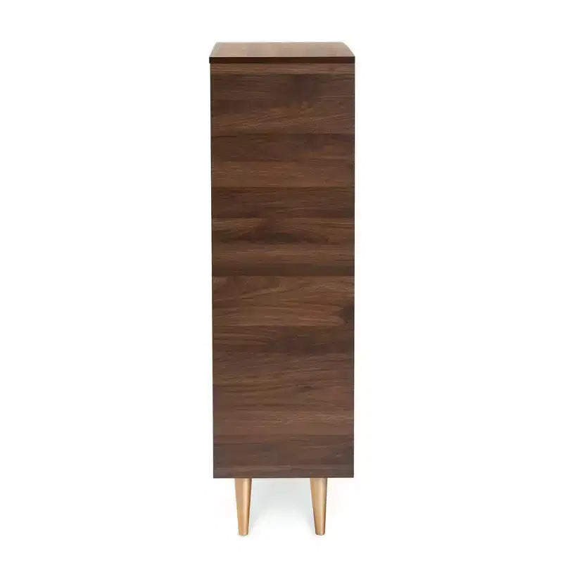 Meuble à chaussures Landen Mid-Century Modern 2 portes Noyer/Marron/Doré - Baxton Studio : Organiseur d'entrée en MDF, peut contenir 4 paires