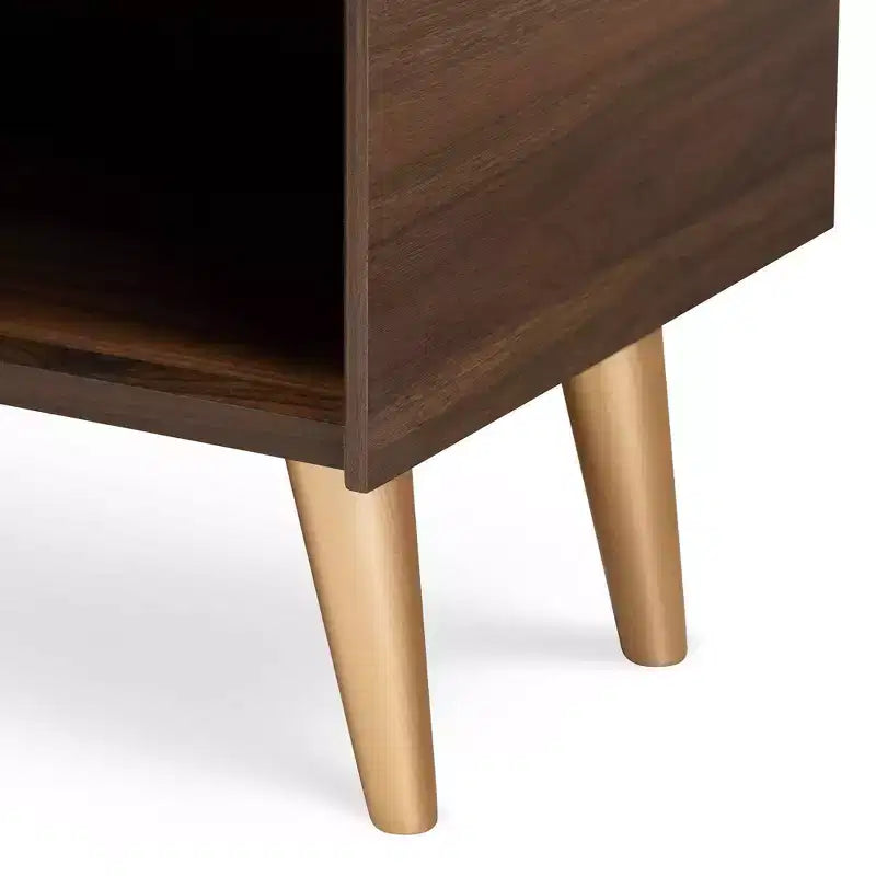 Meuble à chaussures Landen Mid-Century Modern 2 portes Noyer/Marron/Doré - Baxton Studio : Organiseur d'entrée en MDF, peut contenir 4 paires