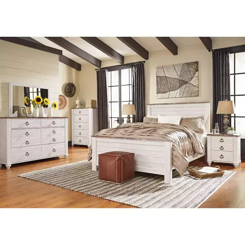 Tête de lit Queen Willowton Whitewash – Signature Design by Ashley : Stratifié imitation bois, Fixation sur cadre de lit