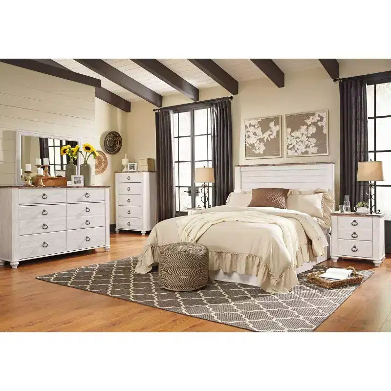 Tête de lit Queen Willowton Whitewash – Signature Design by Ashley : Stratifié imitation bois, Fixation sur cadre de lit