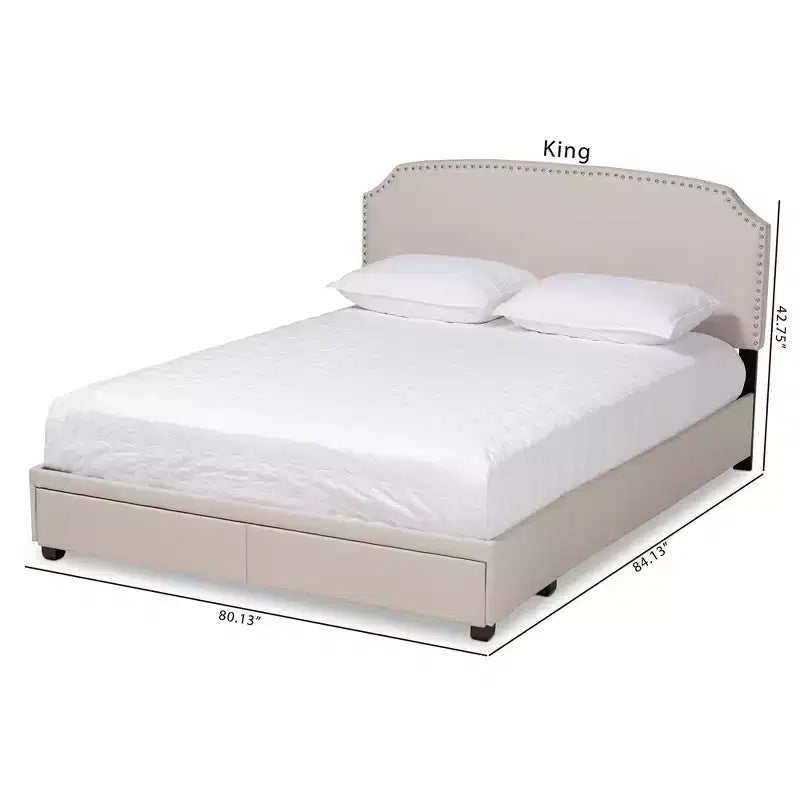 Lit plateforme Baxton Studio Queen Larese avec 2 tiroirs de rangement, tissu beige/noir : Style moderne du milieu du siècle, sommier tapissier non requis.