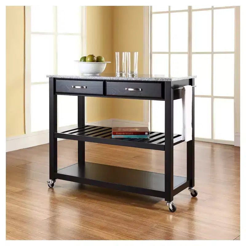 Chariot/Îlot de cuisine avec dessus en granit massif et rangement pour tabourets en option - Crosley